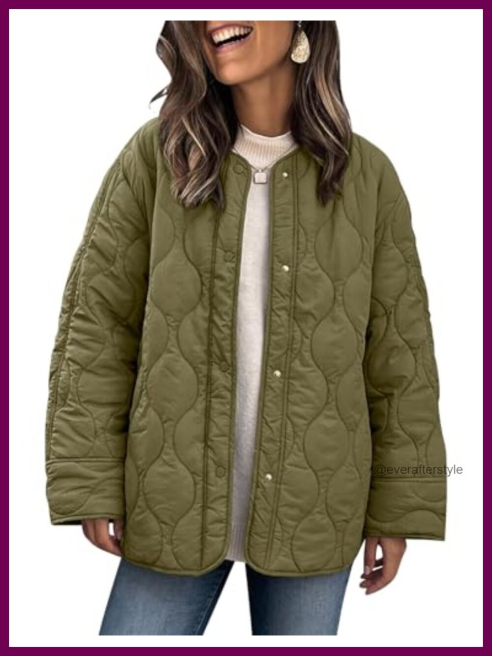 Oversized Lightweight Quilted Puffer Coat Button Front Slant Pockets Loose Fit